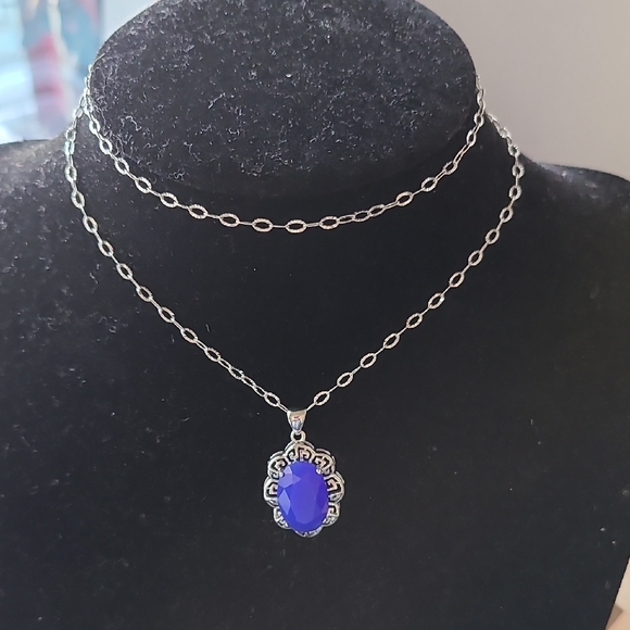 Jewelry - Elegant Silver and Blue Pendant Necklace